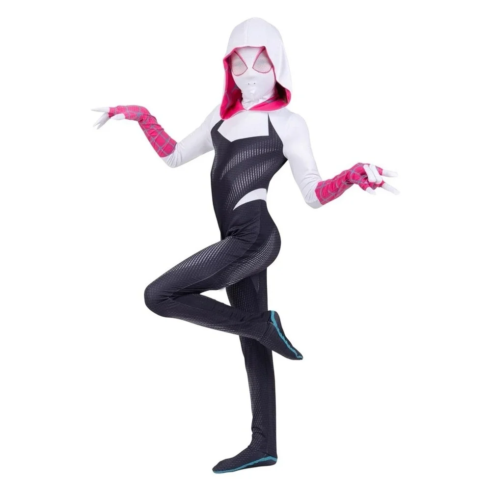 Spider Gwen Halloween Costume child Lg (10/12) Marvel Jumpsuit Hooded Mask